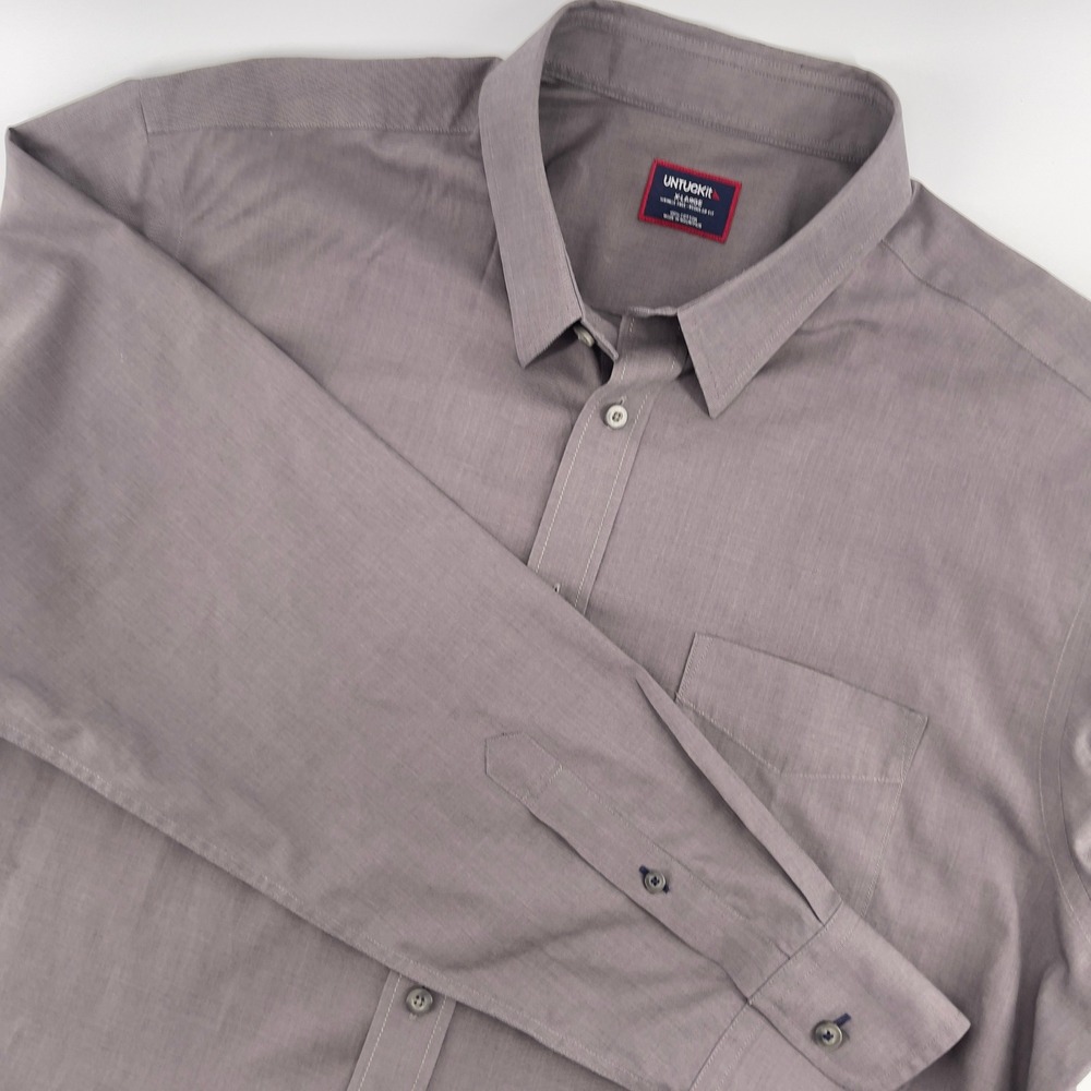 UNTUCKIT Men's XLarge Gray Wrinkle Free Regular Fit Long‎ Sleeve Button Up Shirt